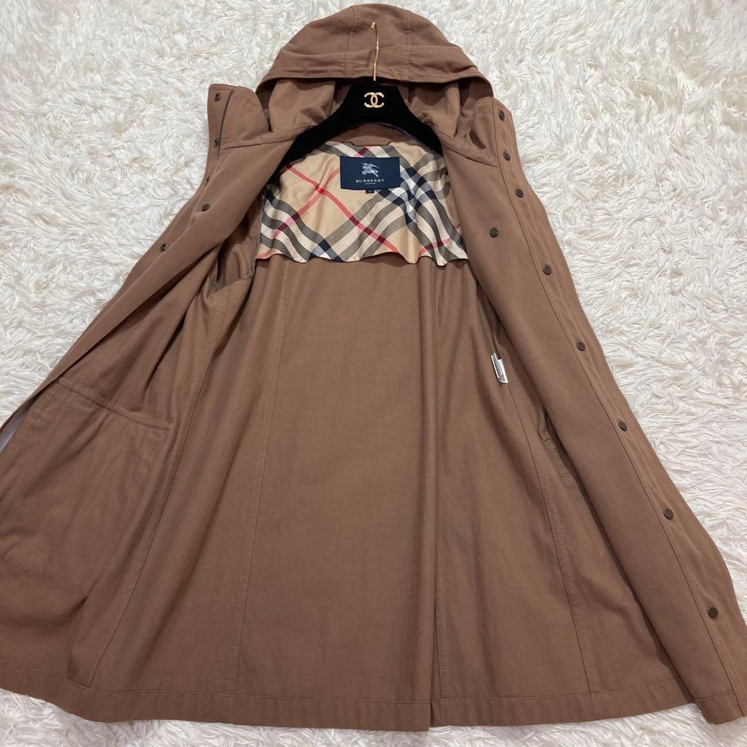 バーバリーロンドン✨モッズコート　46 大きいサイズ　茶　メガチェック　フード