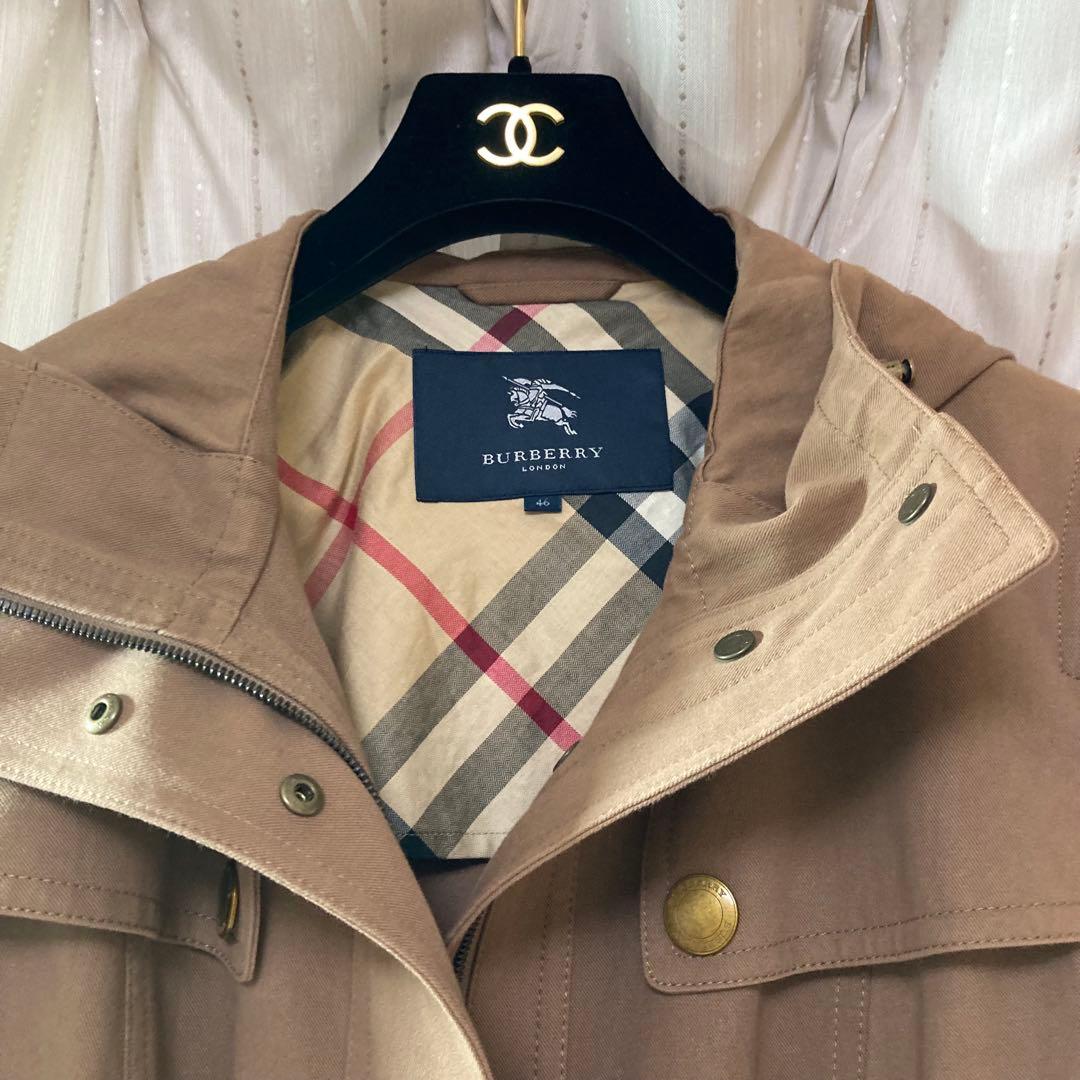 バーバリーロンドン✨モッズコート　46 大きいサイズ　茶　メガチェック　フード
