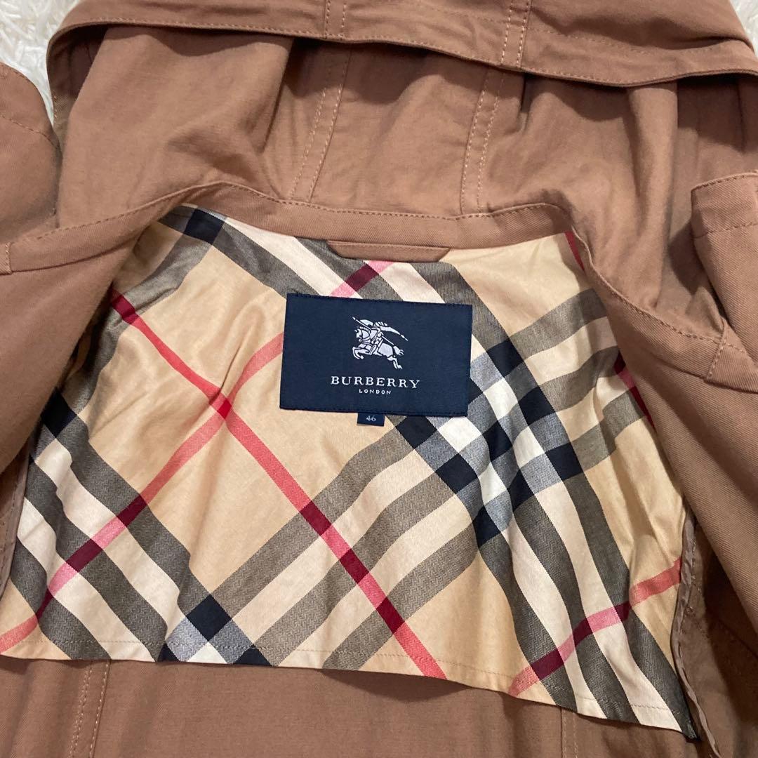 バーバリーロンドン✨モッズコート　46 大きいサイズ　茶　メガチェック　フード