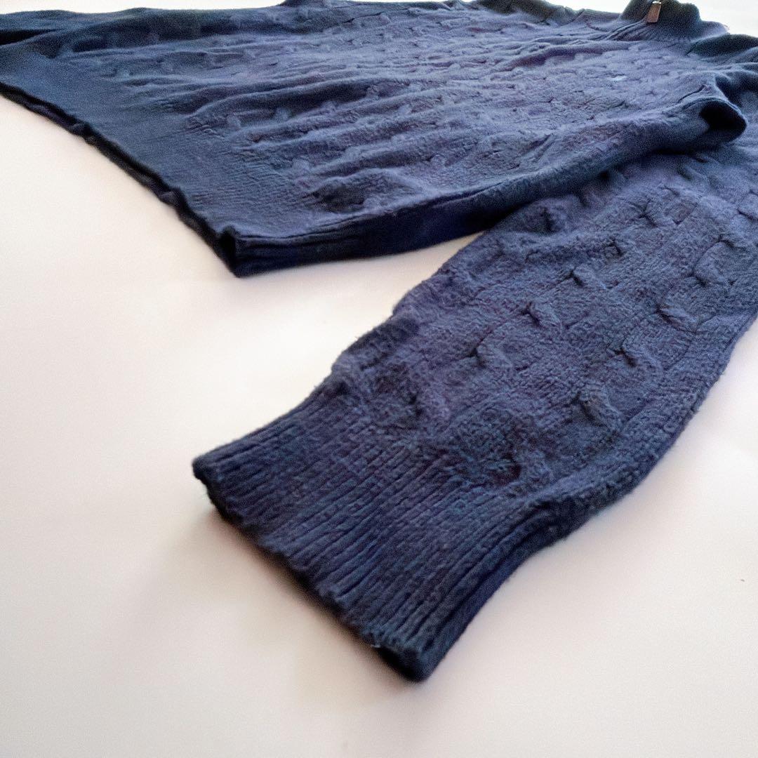 同色ポニー刺繍✨️ポロラルフローレン ハーフジップ ケーブルニット L ネイビー