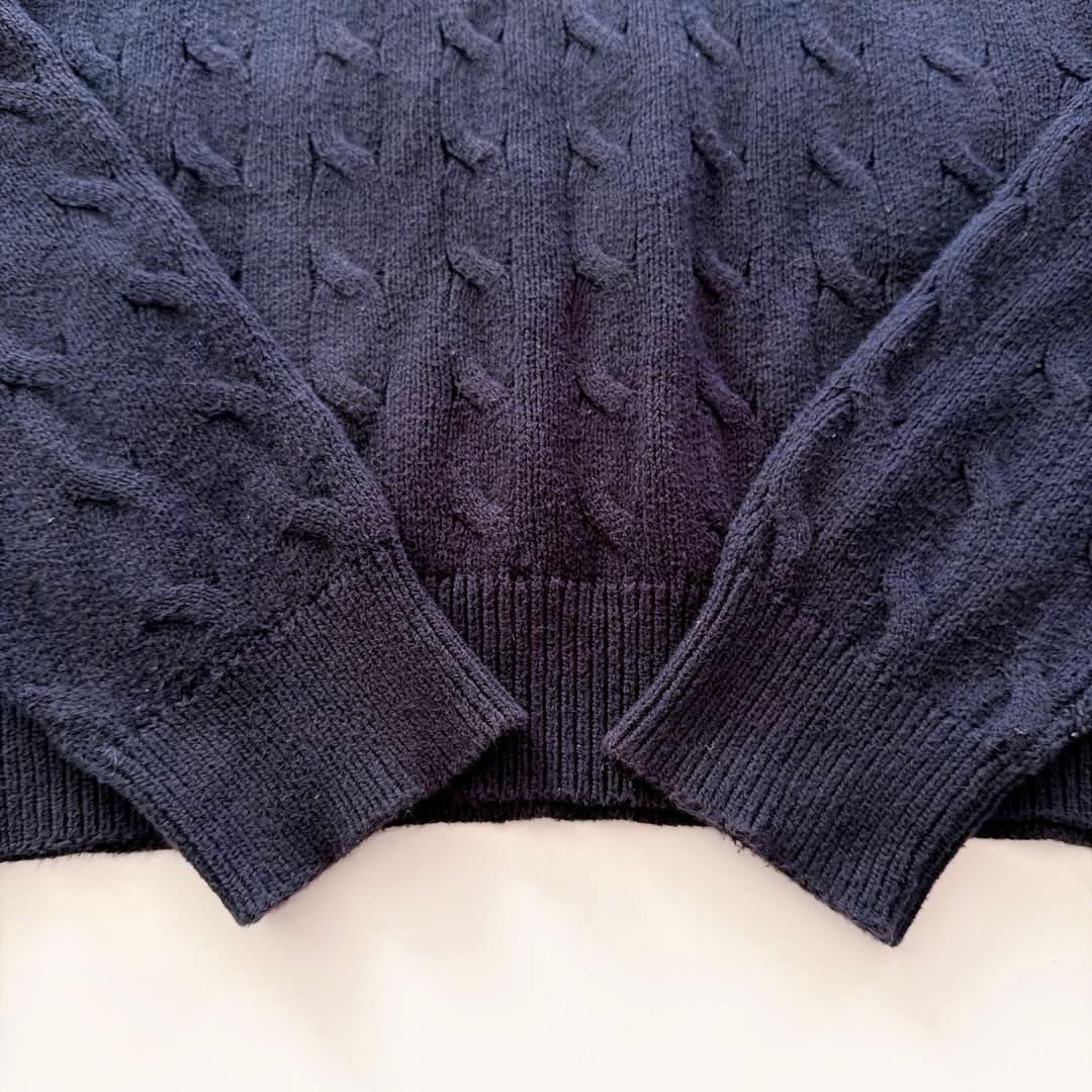 同色ポニー刺繍✨️ポロラルフローレン ハーフジップ ケーブルニット L ネイビー