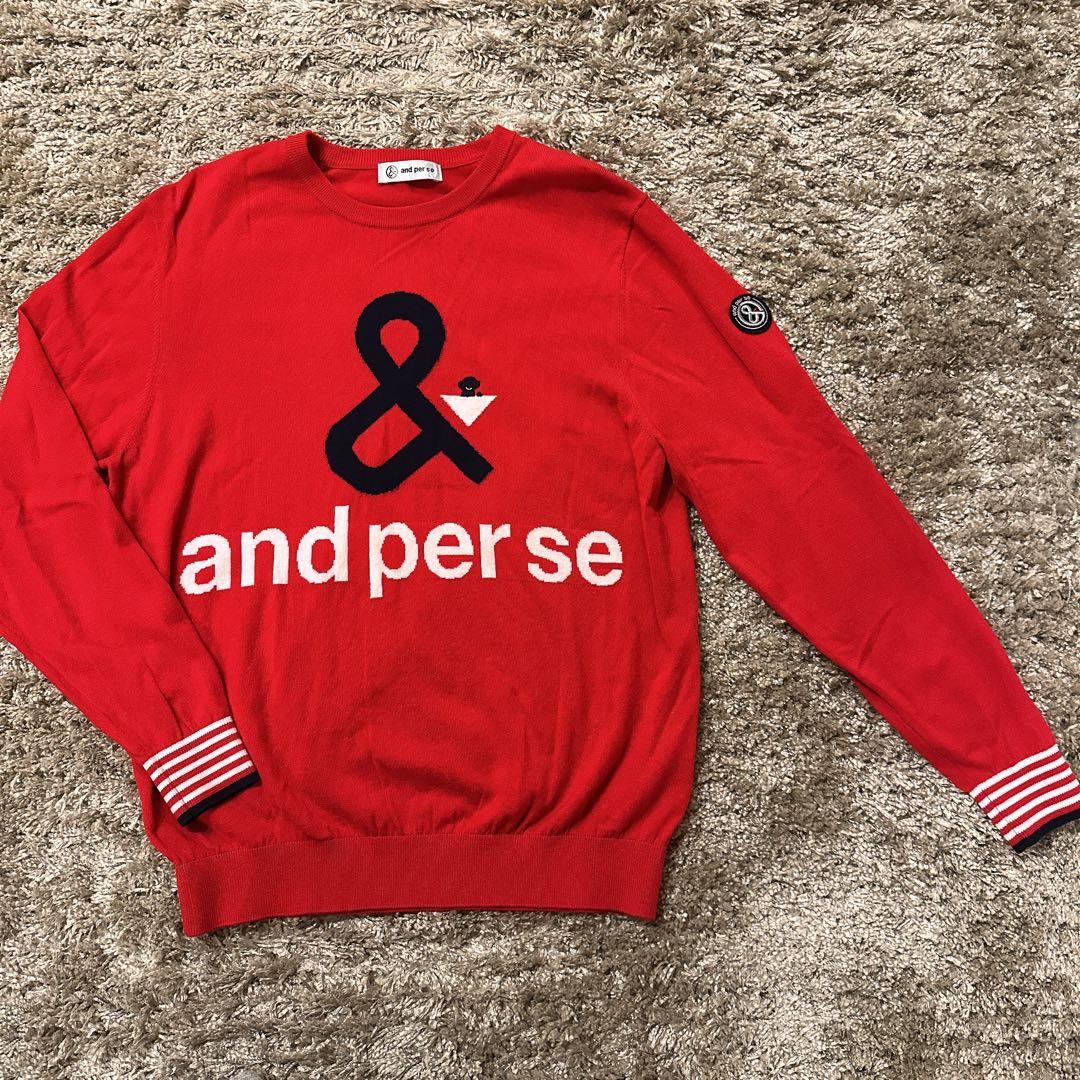 【新品相当】and per se アンパスィ 刺繍 レッドセーター