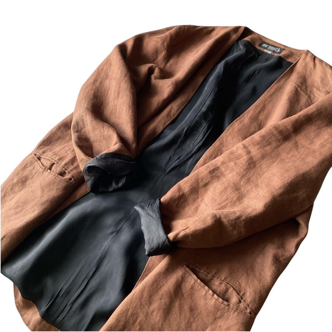 80s90s カナダ製 オーバーサイズ ヘビーリネンノーカラージャケット