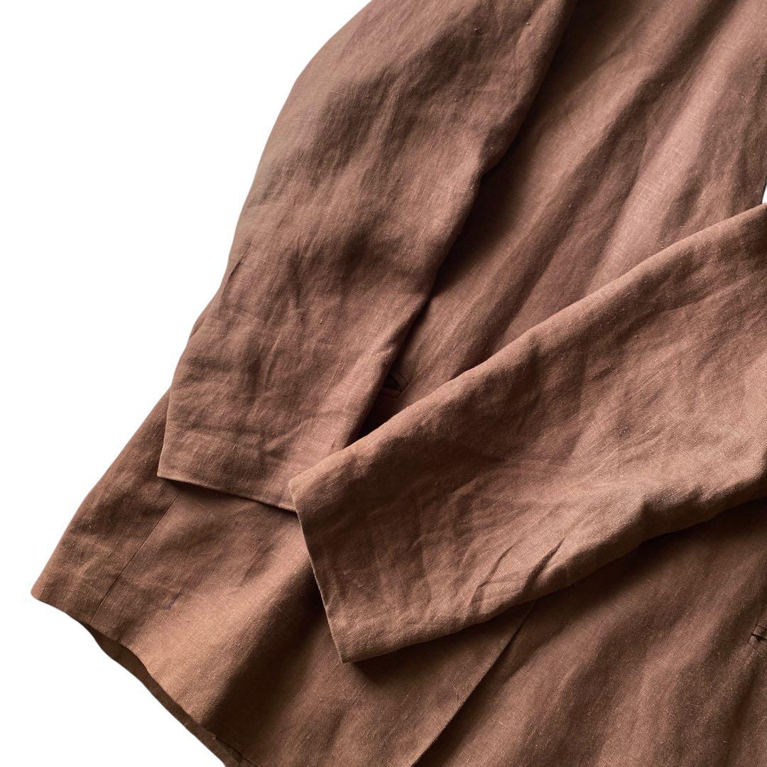 80s90s カナダ製 オーバーサイズ ヘビーリネンノーカラージャケット