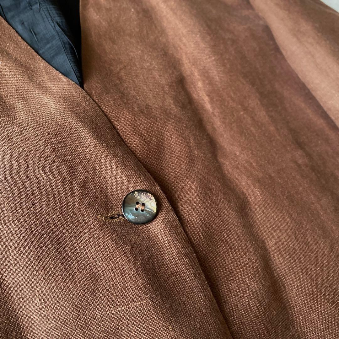 80s90s カナダ製 オーバーサイズ ヘビーリネンノーカラージャケット