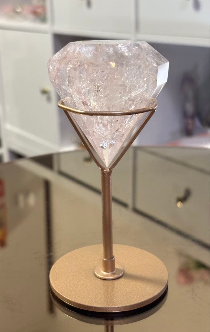 レア　高品質　ピンククォーツ　ピンクアゼツライトBIGダイヤモンド　スタンド付き