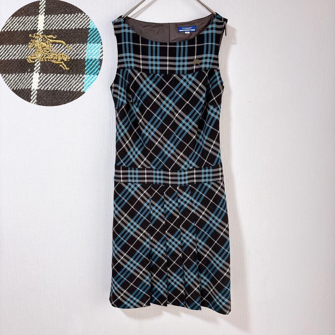 【美品】バーバリー　チェック　ノースリーブ　ロゴ　ミニワンピース　ホース刺繍