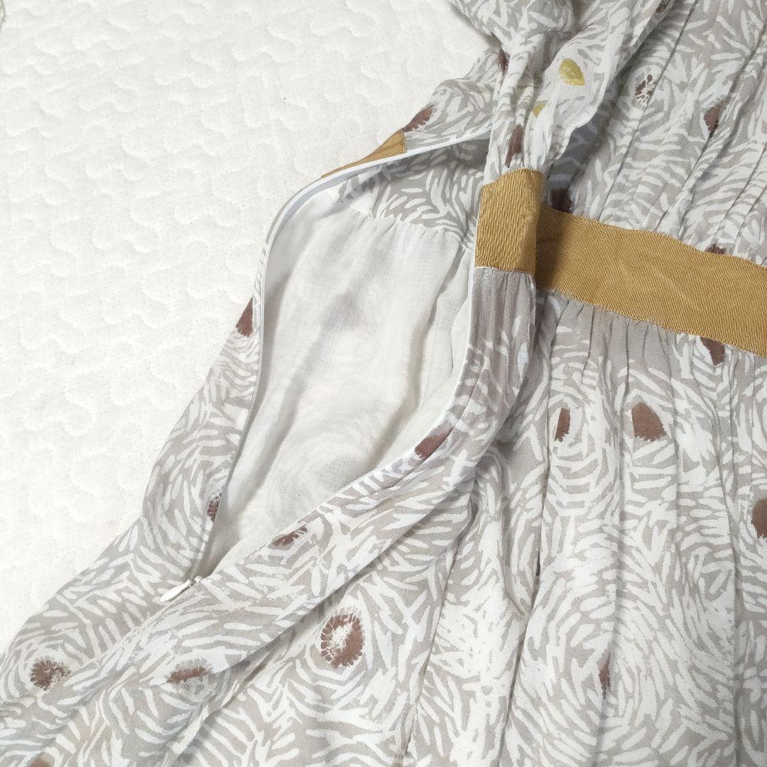 ミナペルホネン　papillon　コットンフレアワンピース　総柄　グレー　1