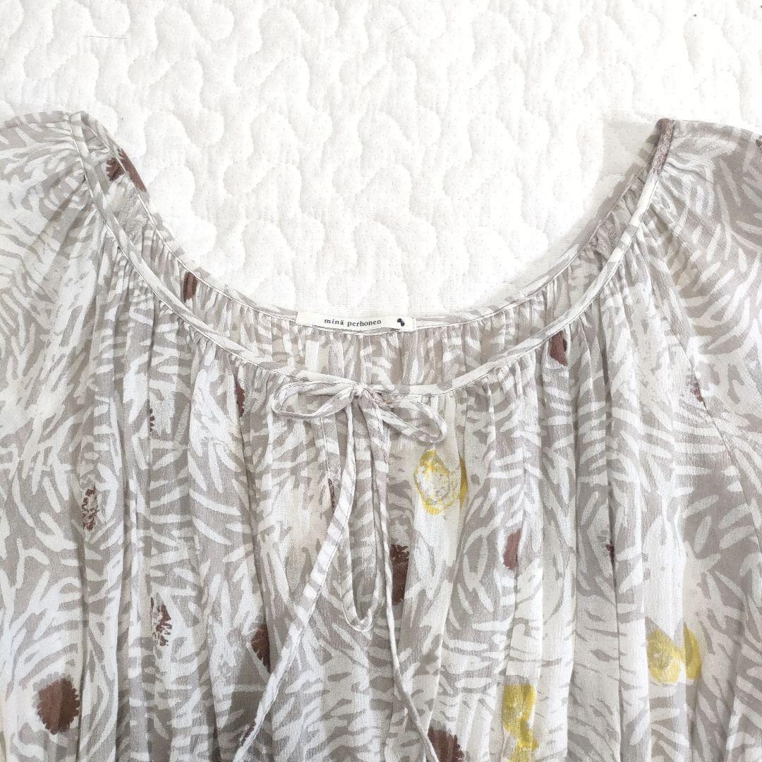 ミナペルホネン　papillon　コットンフレアワンピース　総柄　グレー　1