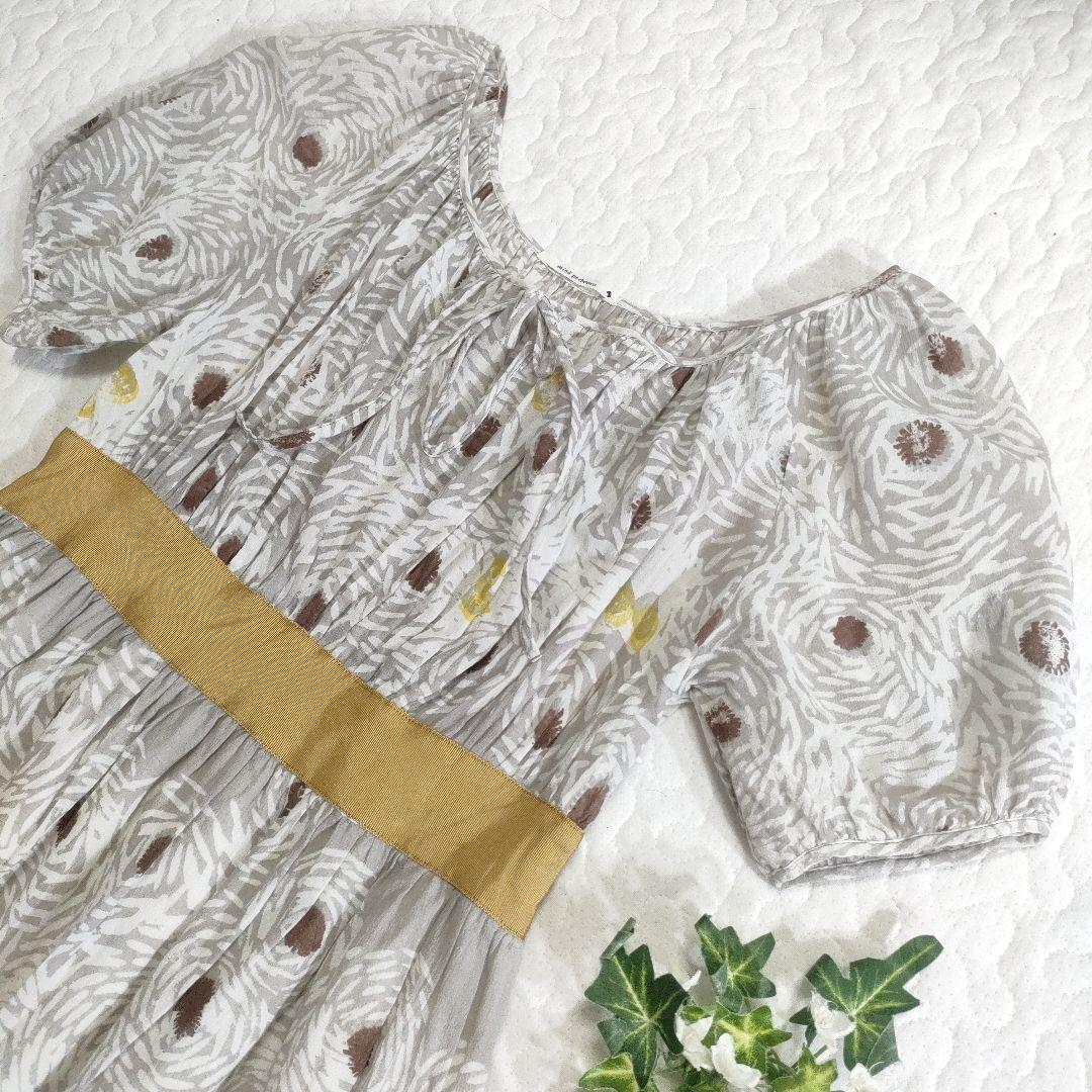 ミナペルホネン　papillon　コットンフレアワンピース　総柄　グレー　1