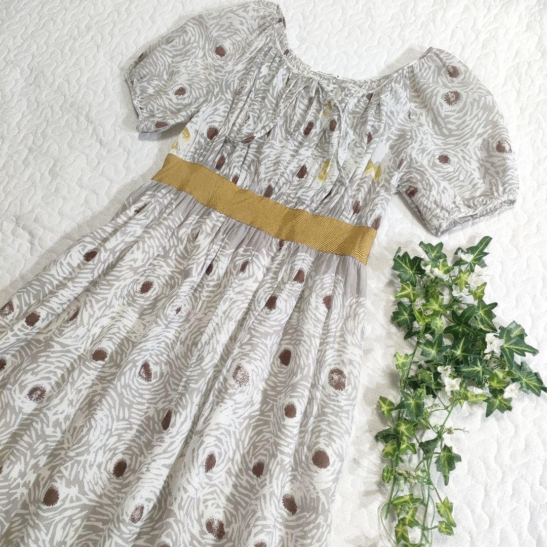 ミナペルホネン　papillon　コットンフレアワンピース　総柄　グレー　1