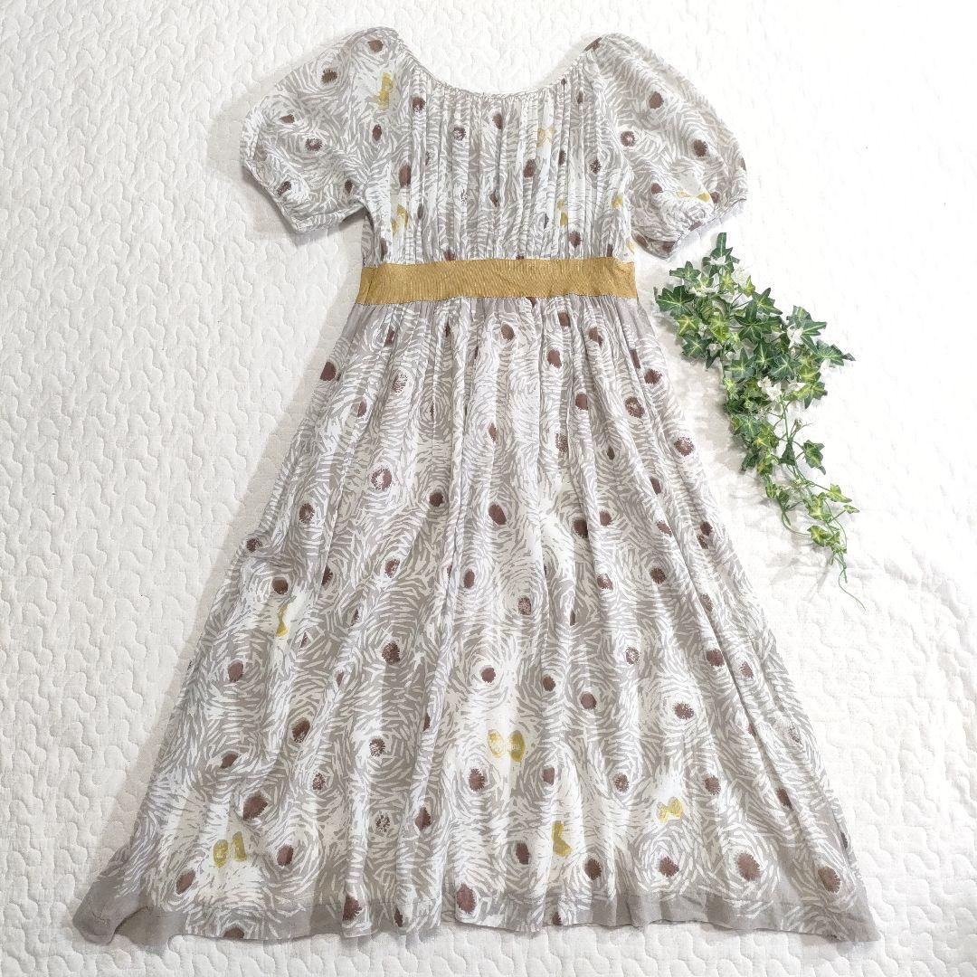 ミナペルホネン　papillon　コットンフレアワンピース　総柄　グレー　1