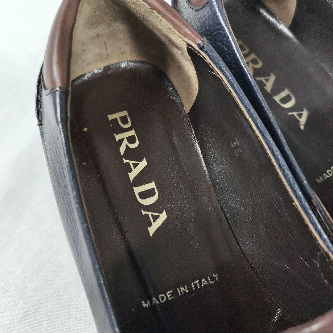 美品✨️　PRADA　プラダ　スクウェアトゥ　ローファー　ネイビー