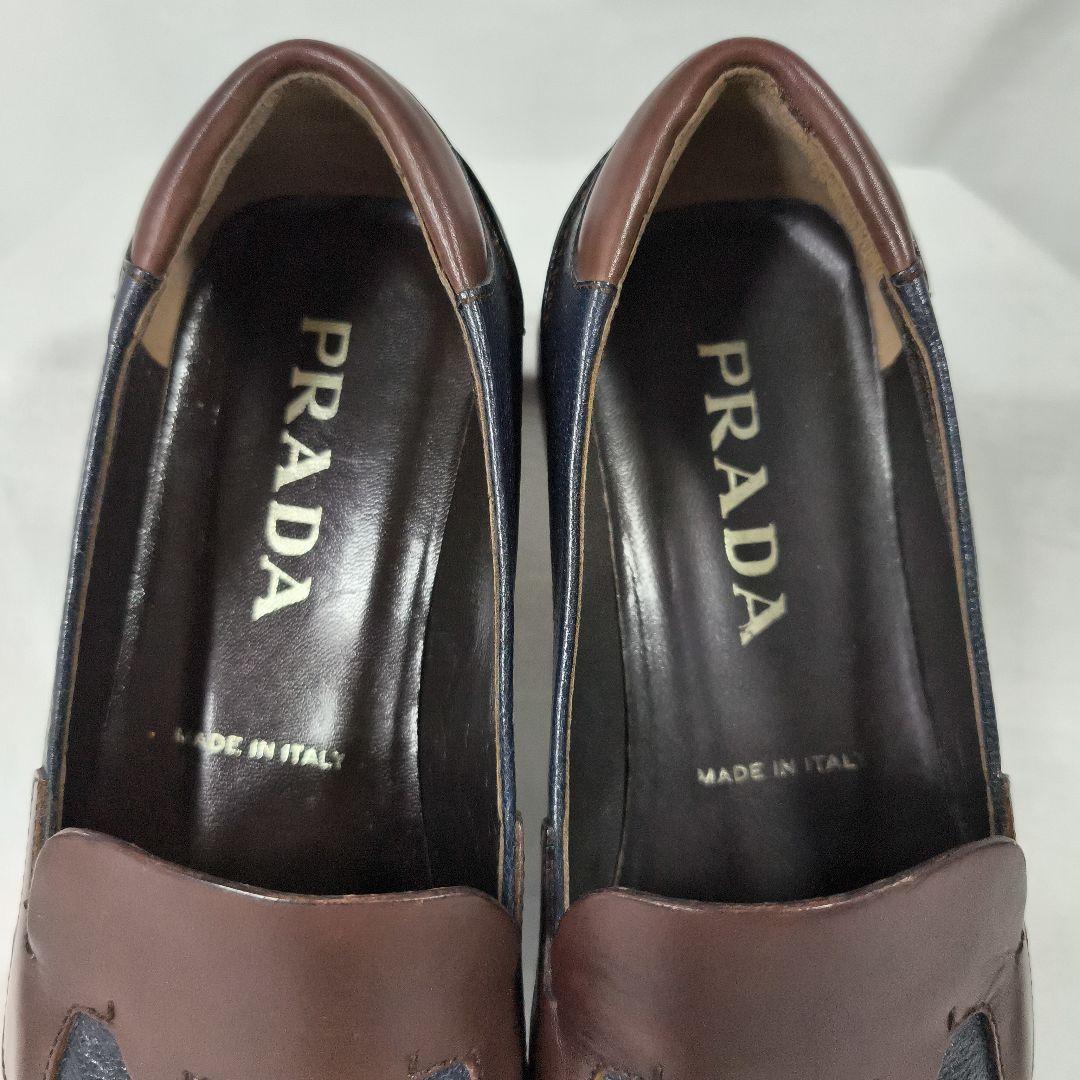 美品✨️　PRADA　プラダ　スクウェアトゥ　ローファー　ネイビー