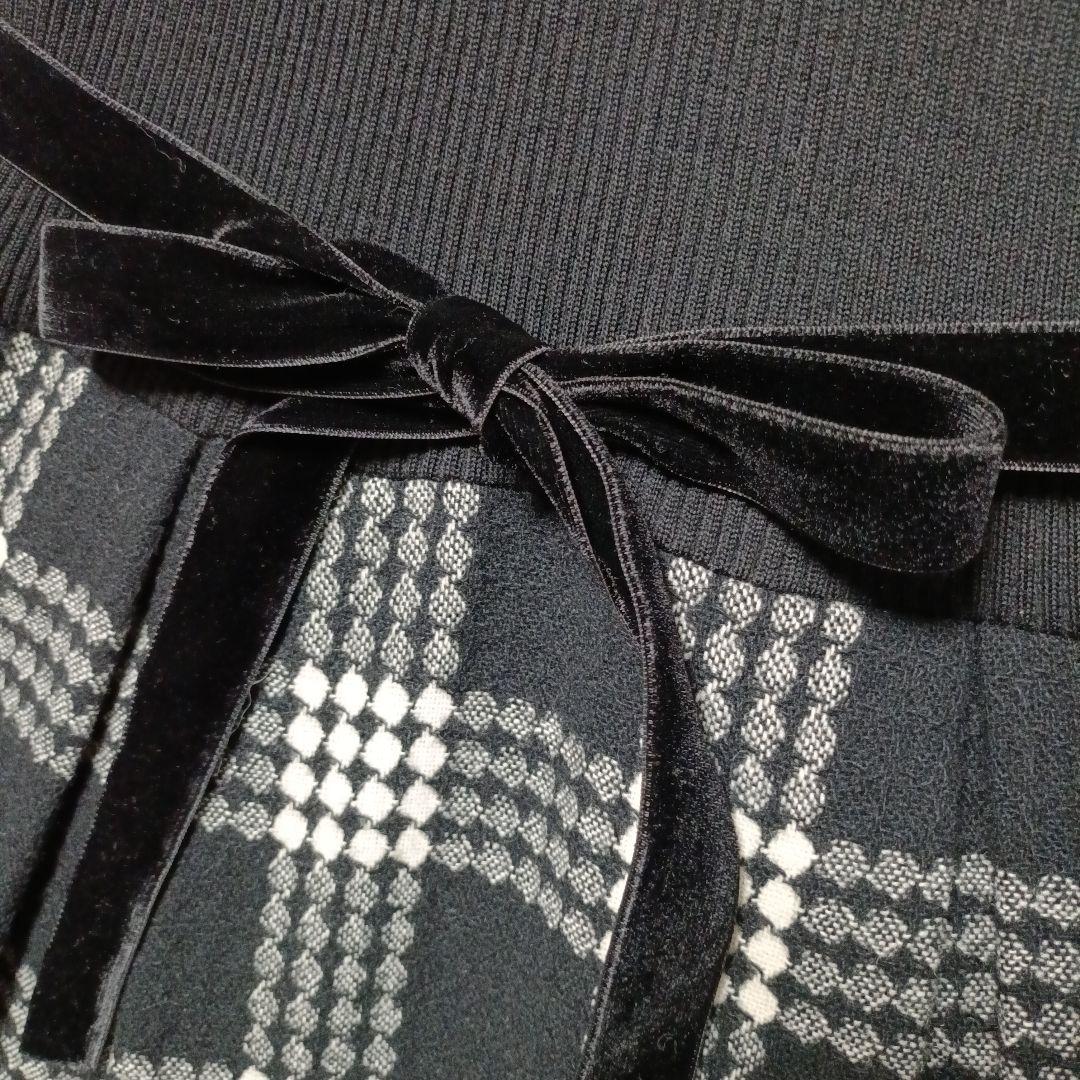 エムズグレイシー ニット切り替え ワンピース ベロアリボン 40