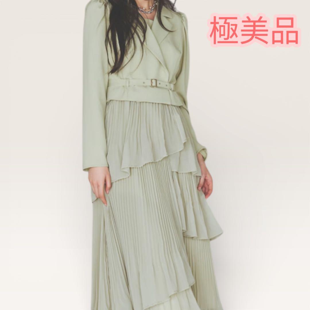 極美品　AND COUTURE ジャケットレイヤードプリーツワンピース　ミント