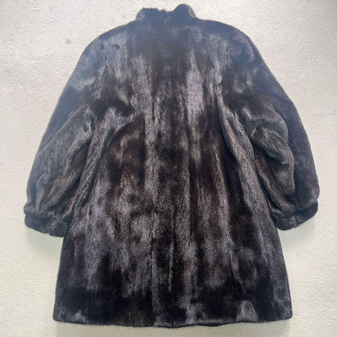 毛皮 極艶 肉厚 ブラックグラマ ダークブラウン セミロング コート F