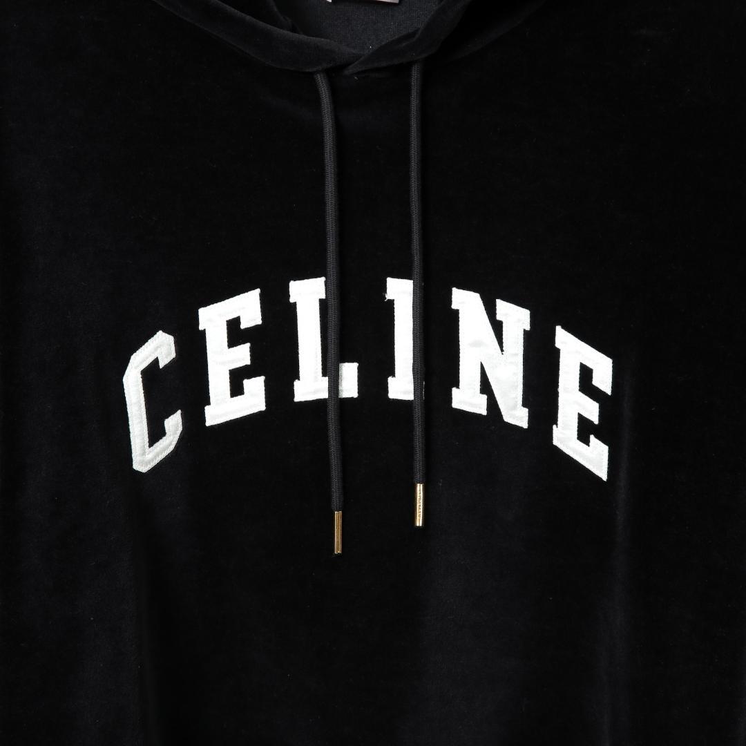 CELINE 2024AW ロゴ パッチ ベルベット プルオーバー パーカー