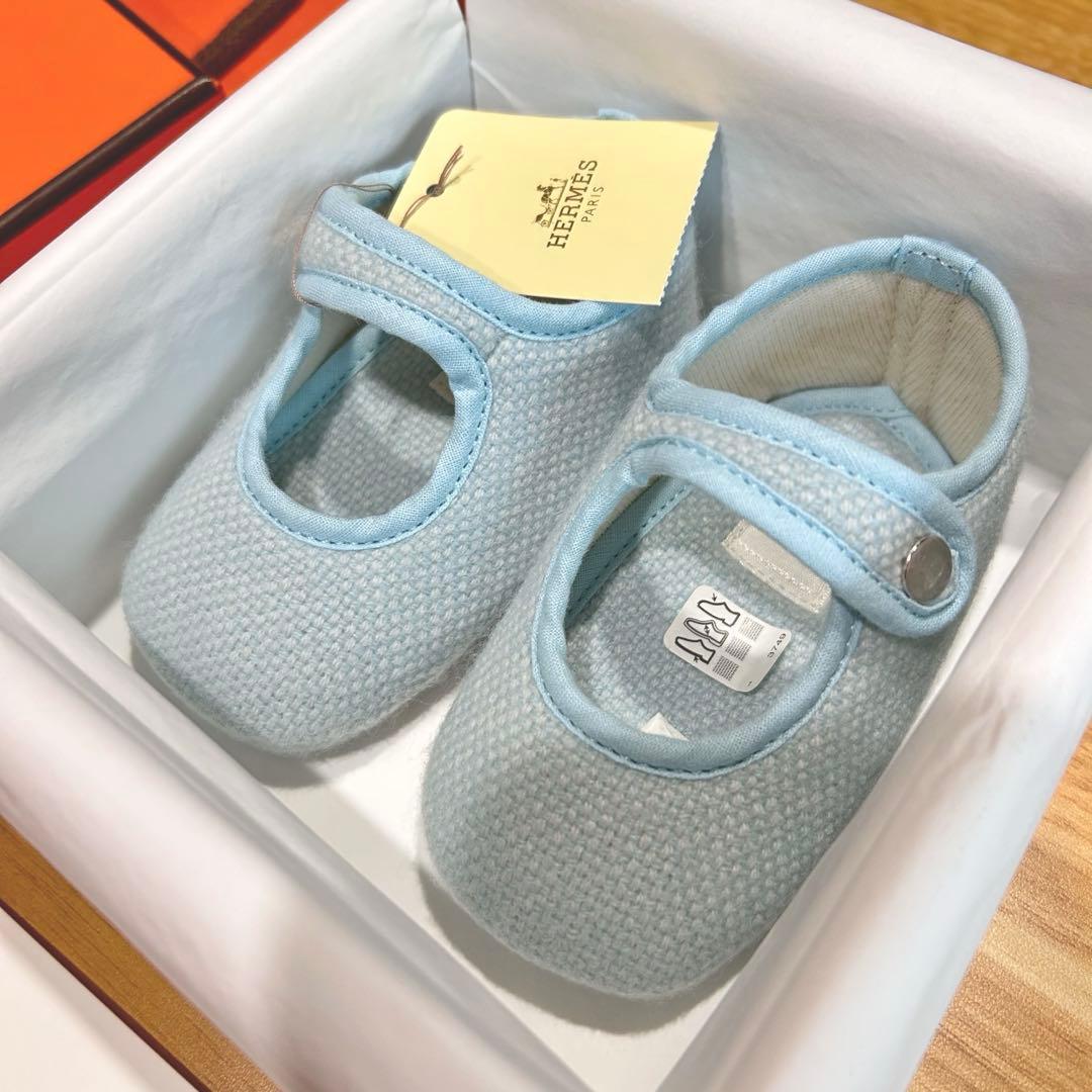 未使用新品 エルメス カシミア100％ ベビーシューズ ファストシューズ ブルー