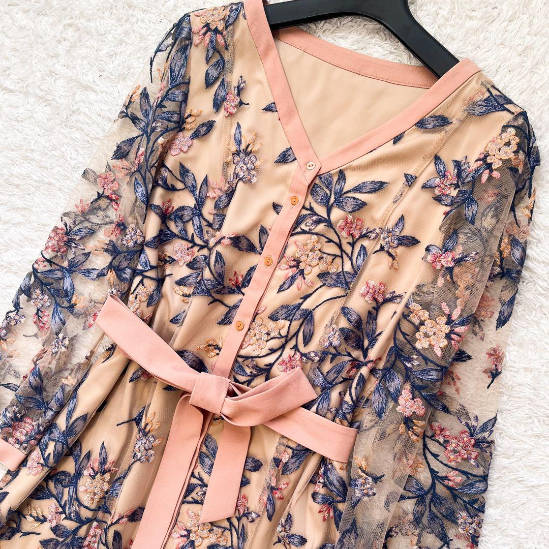 グレースコンチネンタル　フラワー刺繍フレアワンピース　36