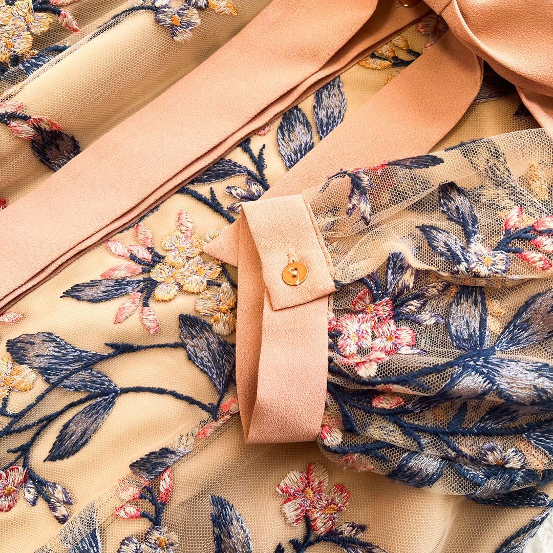 グレースコンチネンタル　フラワー刺繍フレアワンピース　36