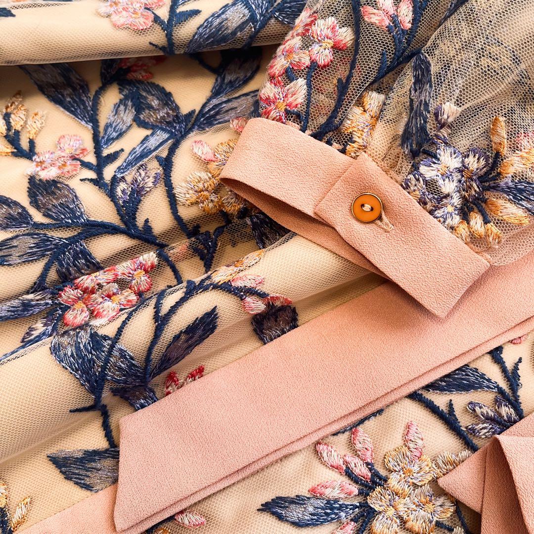 グレースコンチネンタル　フラワー刺繍フレアワンピース　36