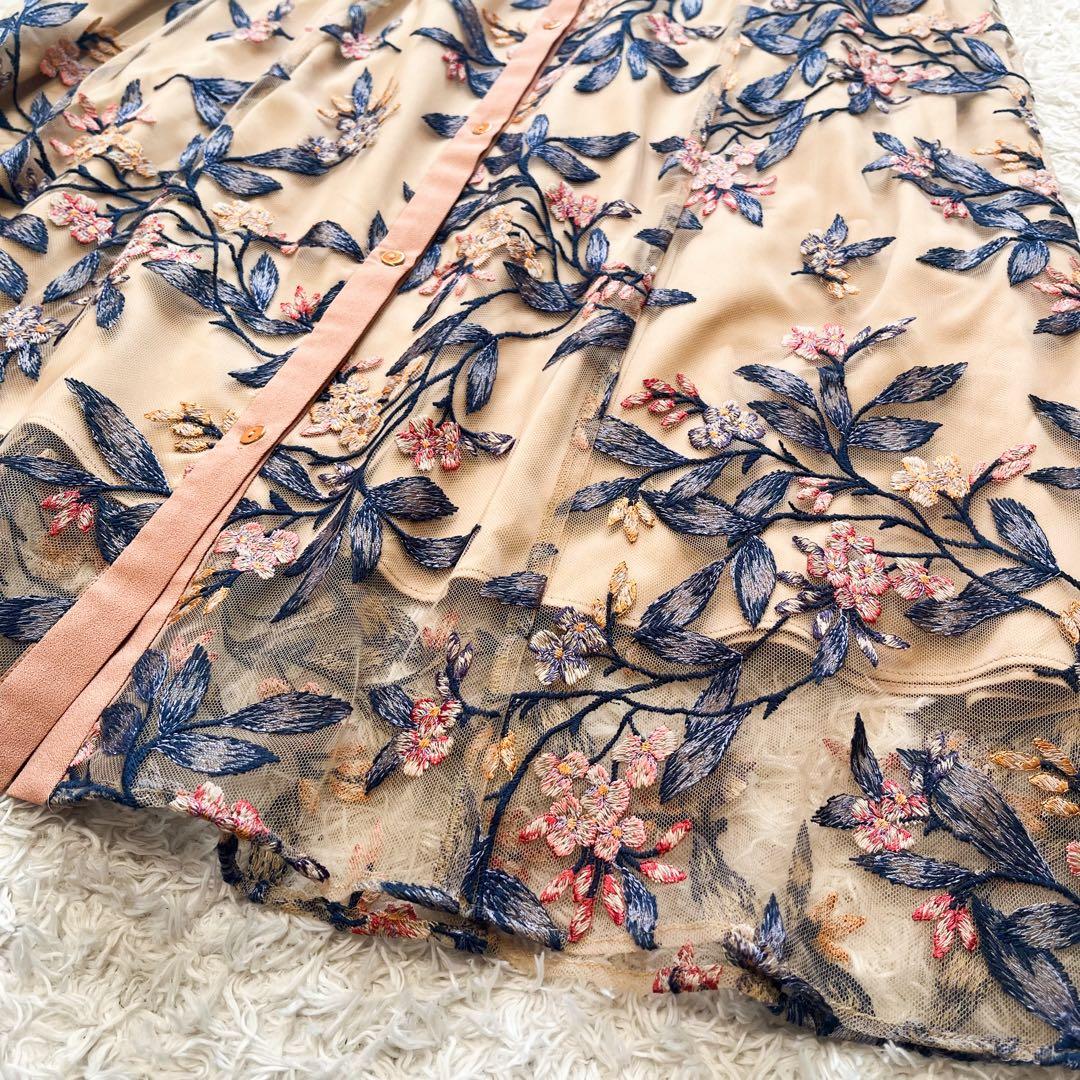 グレースコンチネンタル　フラワー刺繍フレアワンピース　36