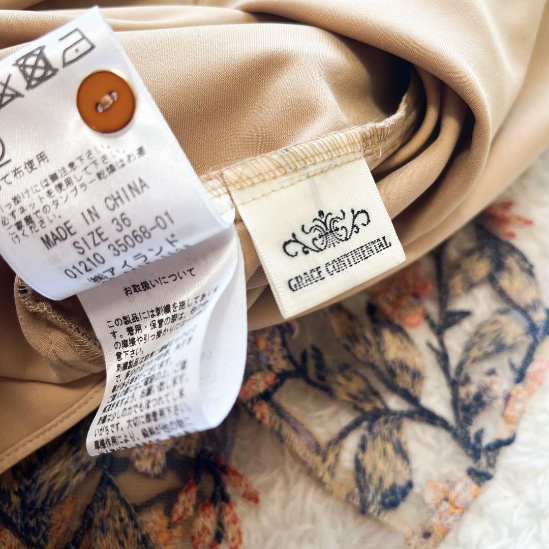 グレースコンチネンタル　フラワー刺繍フレアワンピース　36