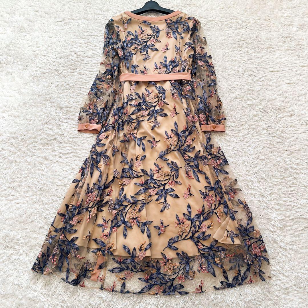 グレースコンチネンタル　フラワー刺繍フレアワンピース　36