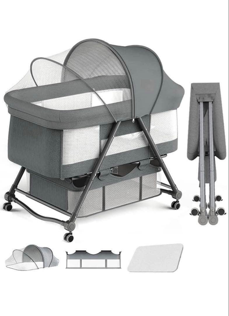 【ほぼ未使用】ベビーベッド 折りたたみ キャスター付き ゆりかご