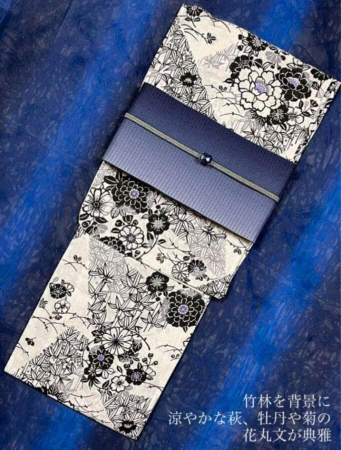 【高級綿麻浴衣】◆品ある竹花輪の江戸古典柄◆大人ゆかた◆新品未使用 呉服店購入