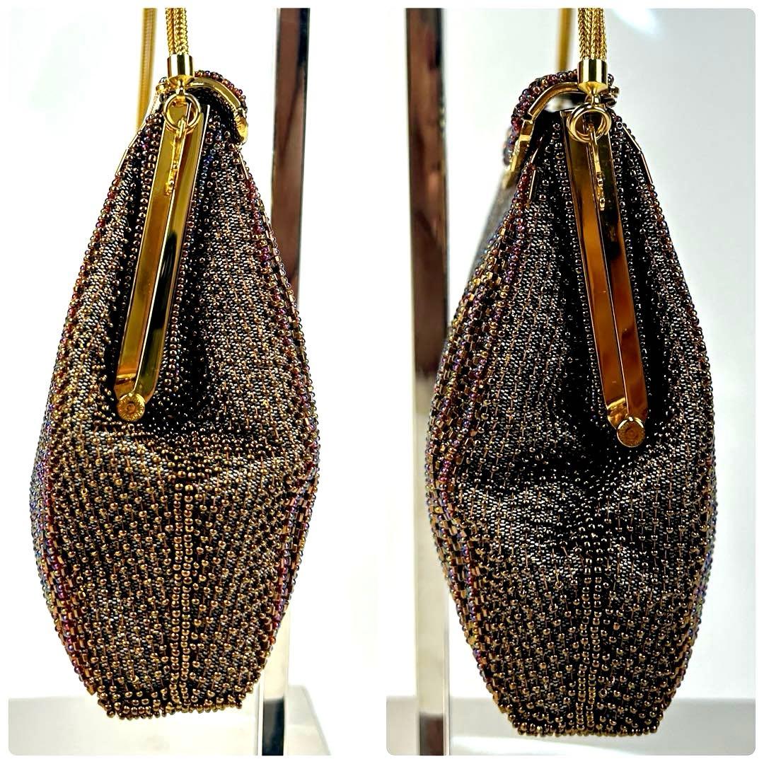 【未使用級】ルミーはしもと　ビーズバッグ　ブロンズ　ゴールドチェーン　ビジュー