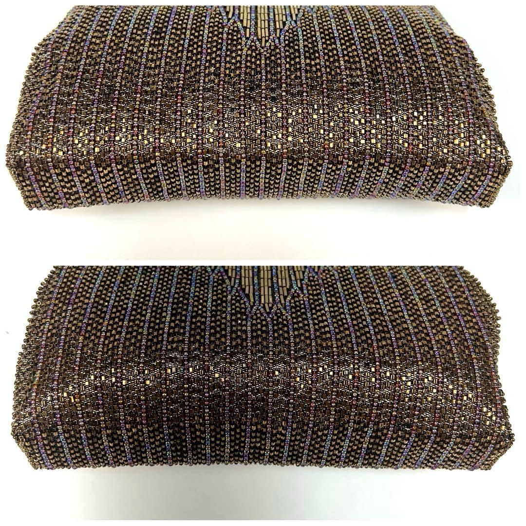 【未使用級】ルミーはしもと　ビーズバッグ　ブロンズ　ゴールドチェーン　ビジュー