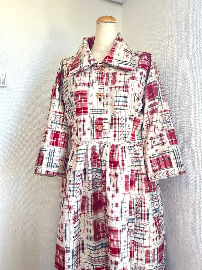 STN 着物リメイク　紬デカ襟ワンピース