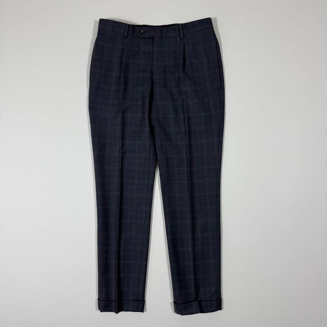 【美品】 SUIT SELECT ゼニア生地 スーツ チェック柄 グレー Y5