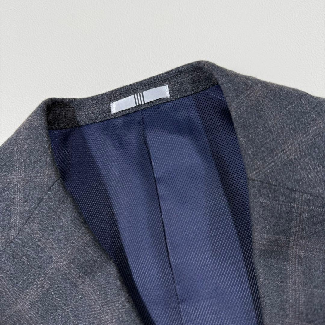 【美品】 SUIT SELECT ゼニア生地 スーツ チェック柄 グレー Y5