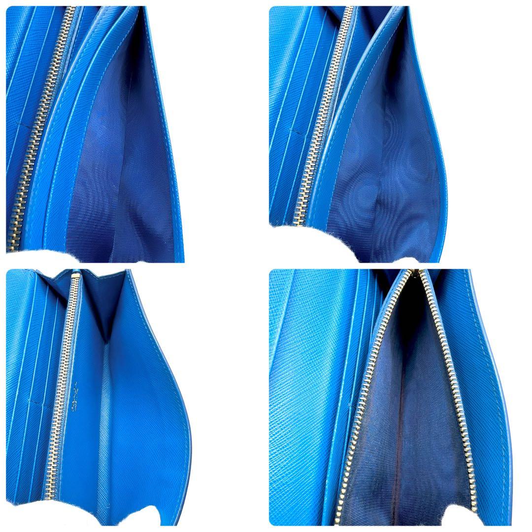 極美品✨PRADA 長財布 サフィアーノ シャインロゴ レザー フラップ ブルー