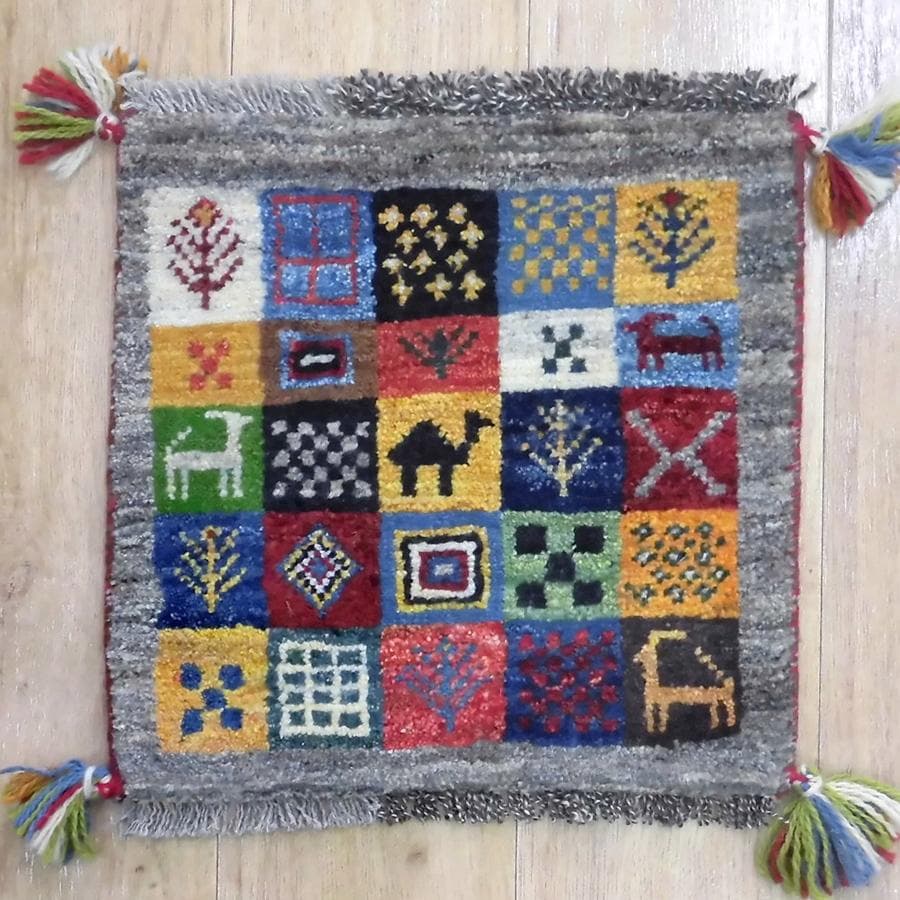 【新品】ウール100％ペルシャギャッベ 約39.5×41.5cm PG25010