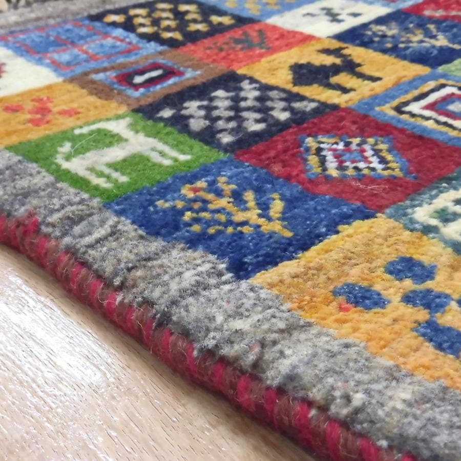 【新品】ウール100％ペルシャギャッベ 約39.5×41.5cm PG25010