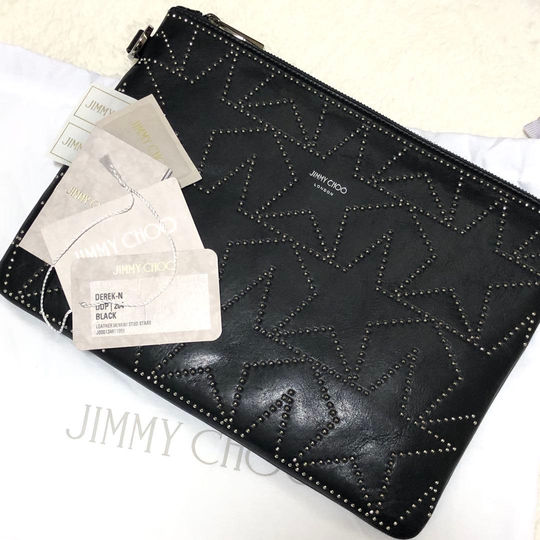 新品　ジミーチュウ　セカンドバッグ　クラッチバッグ　スタッズ　スター　レザー　黒