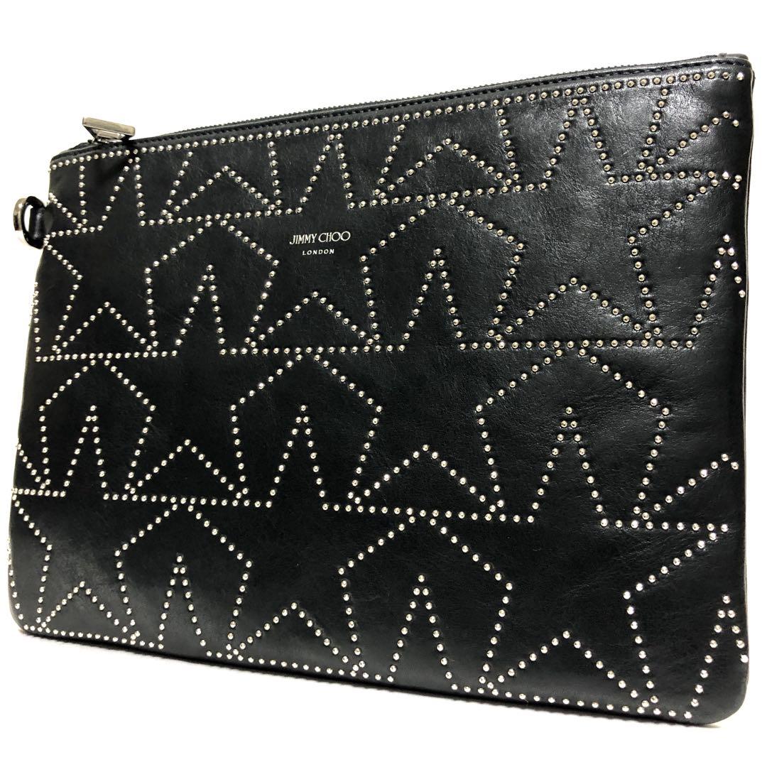 新品　ジミーチュウ　セカンドバッグ　クラッチバッグ　スタッズ　スター　レザー　黒