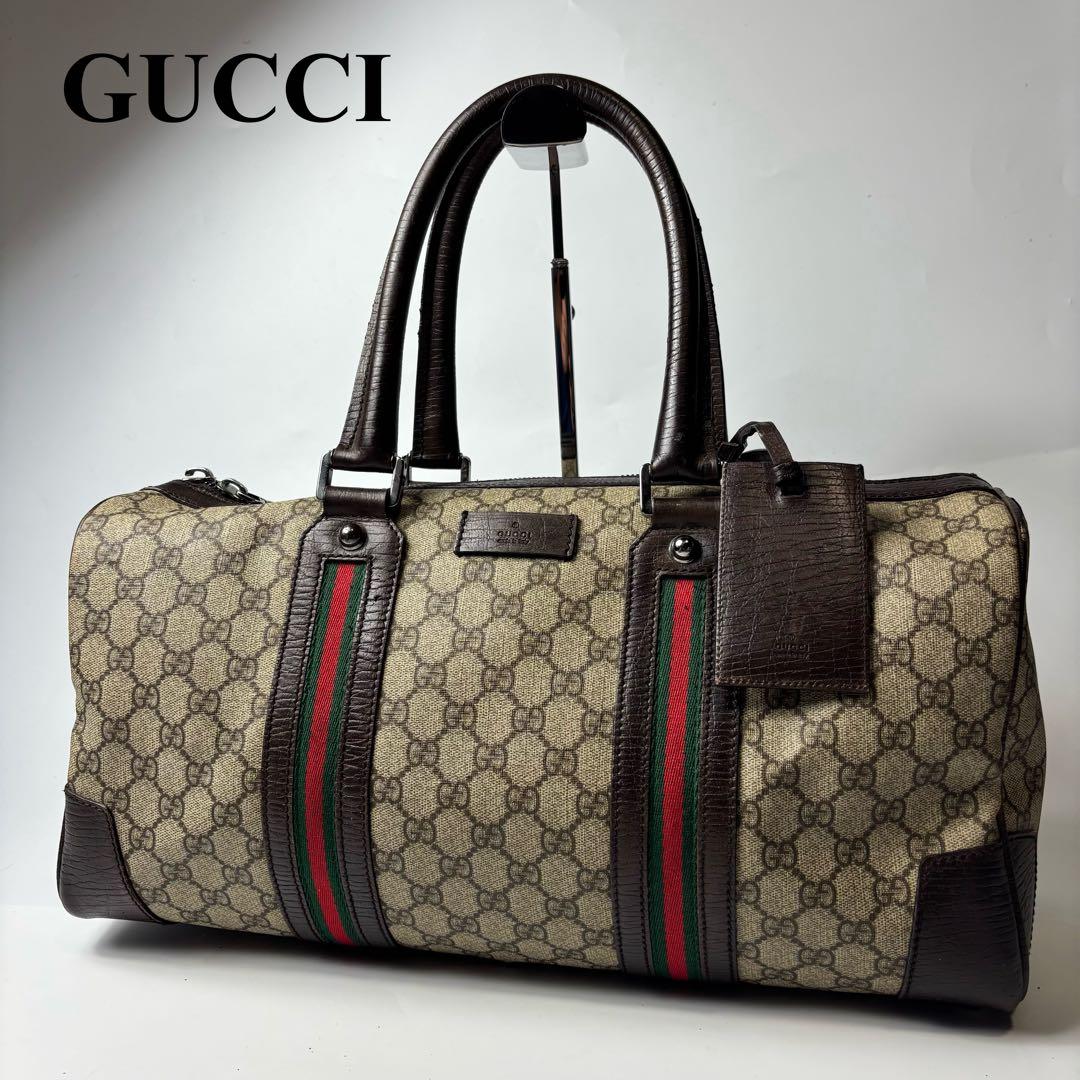 専用グッチ ボストンバッグ GG GGスプリームキャンバス 茶 シェリーライン