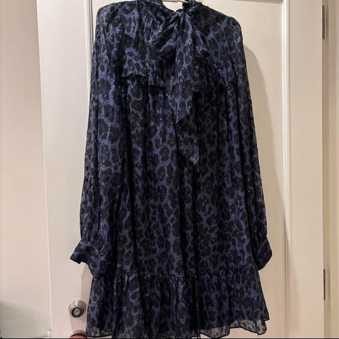 kate spade ケイトスペード ワンピース（S）紺/ネイビー 豹柄 フリル