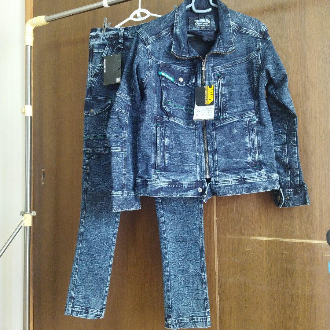 新品 寅壱 作業着 作業服 デニム長袖ブルゾンLL デニムカーゴパンツL ワーク