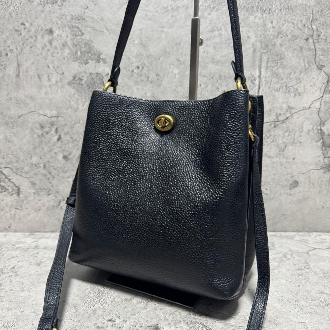 良品 コーチ レザー 2way ショルダーバッグ ウィロウ ターンロック 黒