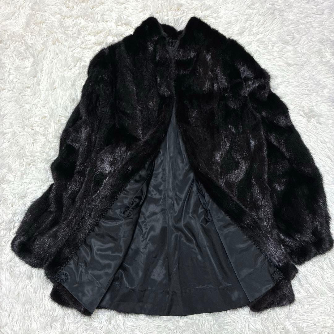 ブラックミンク 毛皮コート ミドル丈 高級 艶　光沢 大きいサイズ　リアルファー