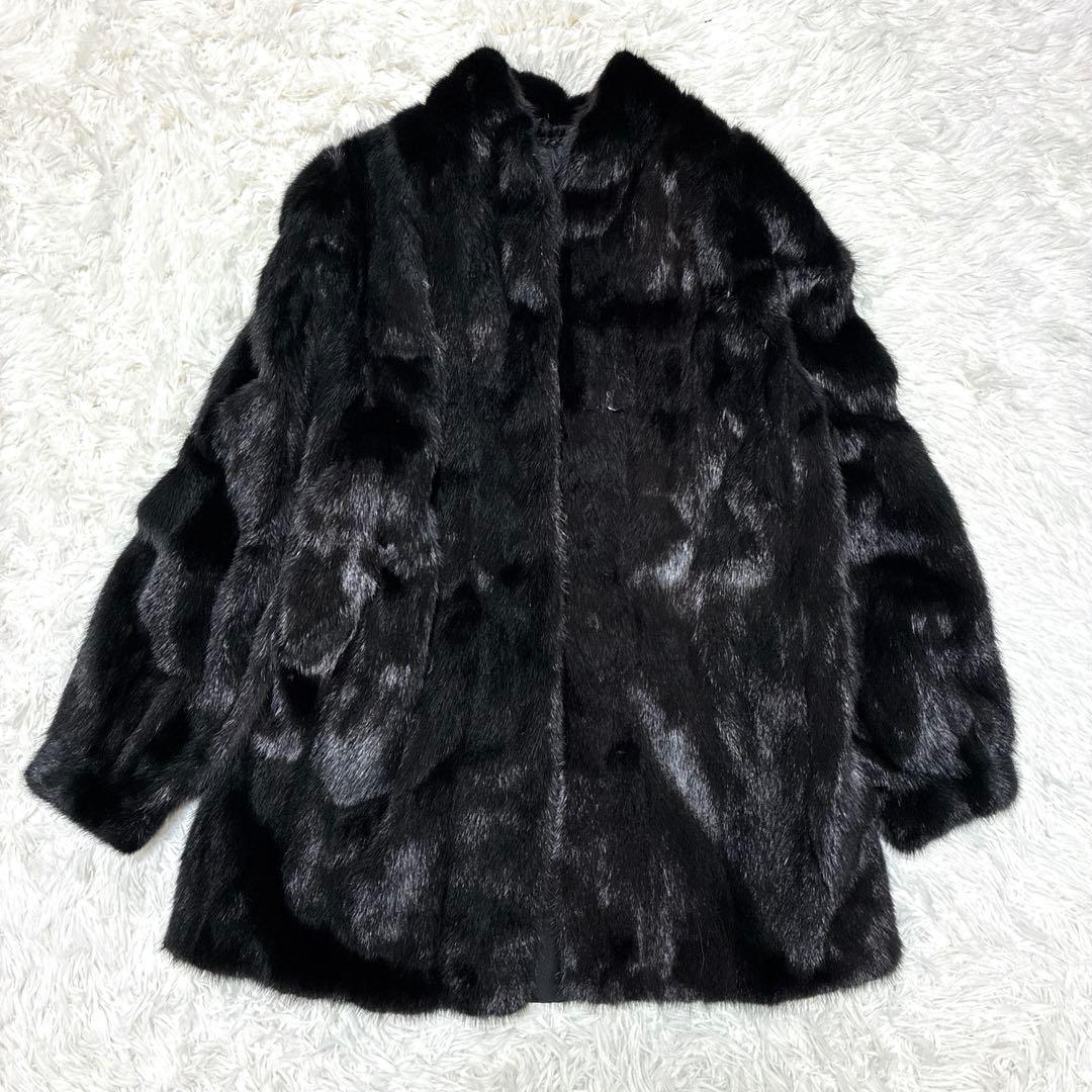 ブラックミンク 毛皮コート ミドル丈 高級 艶　光沢 大きいサイズ　リアルファー