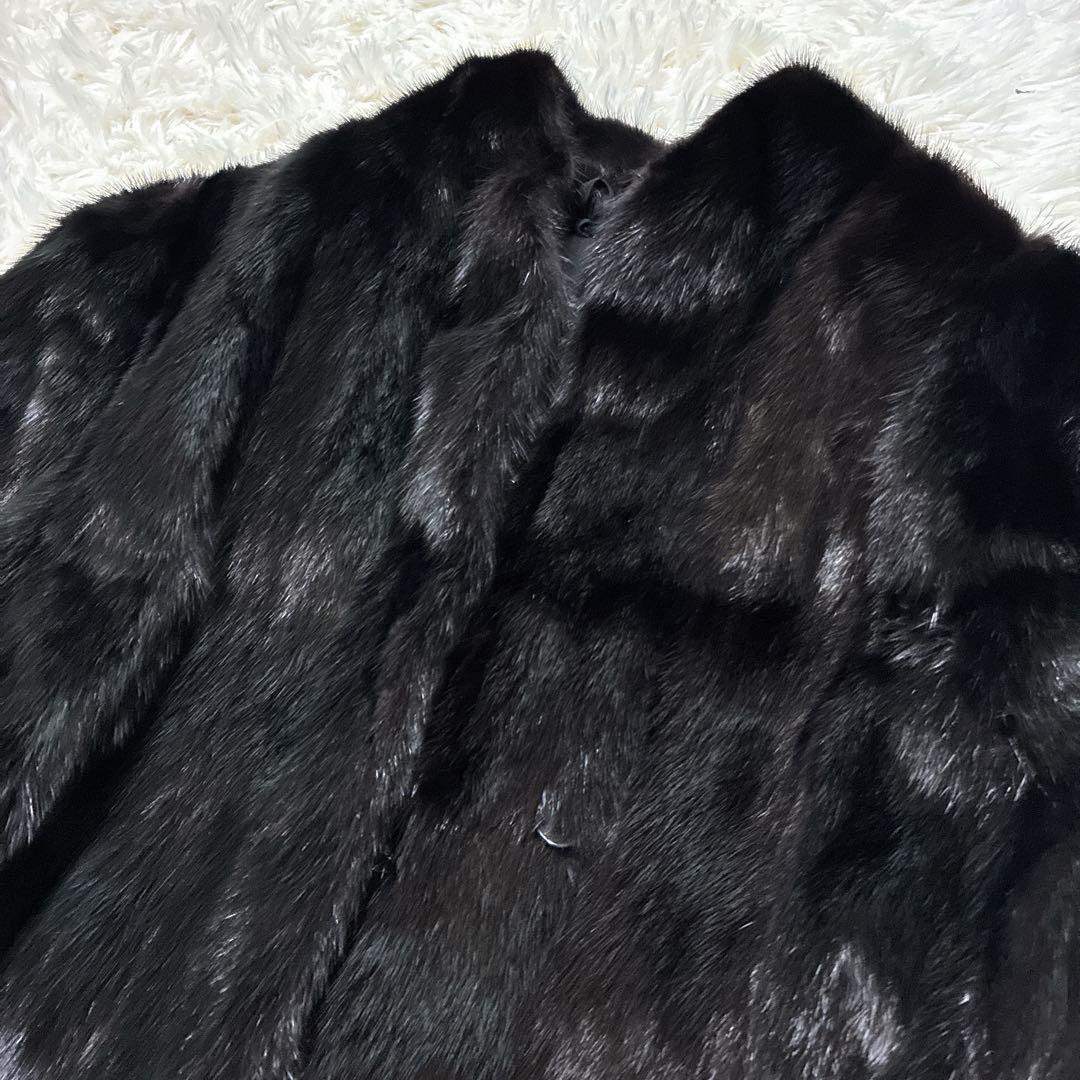 ブラックミンク 毛皮コート ミドル丈 高級 艶　光沢 大きいサイズ　リアルファー