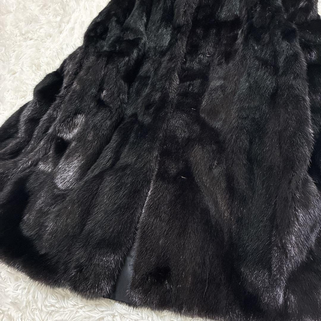ブラックミンク 毛皮コート ミドル丈 高級 艶　光沢 大きいサイズ　リアルファー