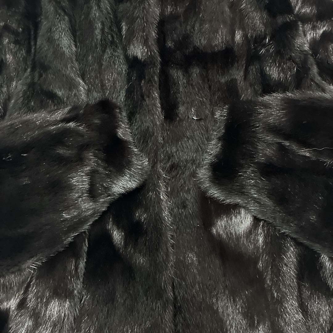 ブラックミンク 毛皮コート ミドル丈 高級 艶　光沢 大きいサイズ　リアルファー